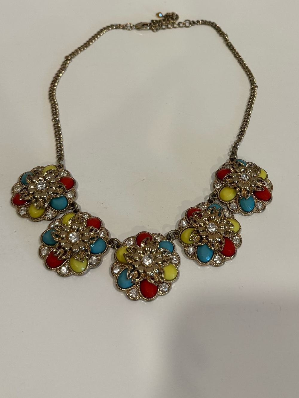 Gold-Tone Multi-Color Floral Statement Necklace
